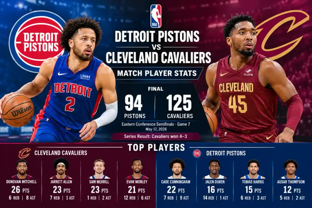 detroit pistons vs cleveland cavaliers match player stats