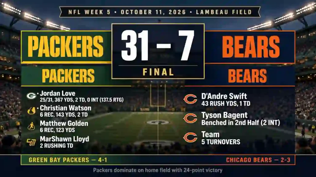 green bay packers vs chicago bears match player stats